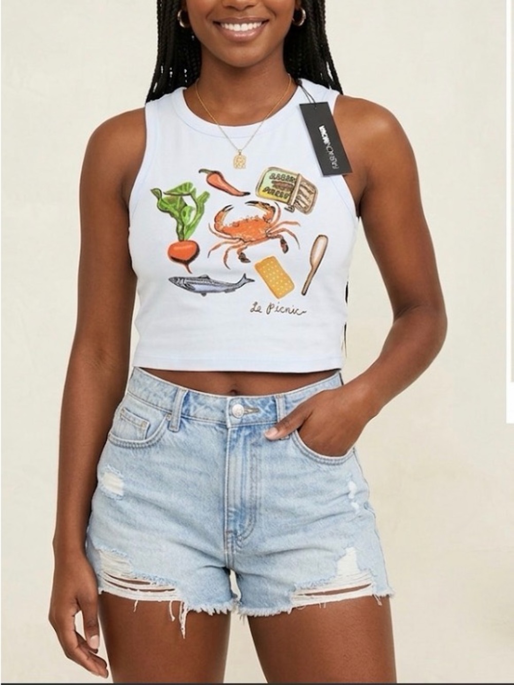Fashion Nova White Graphic Crop Top
